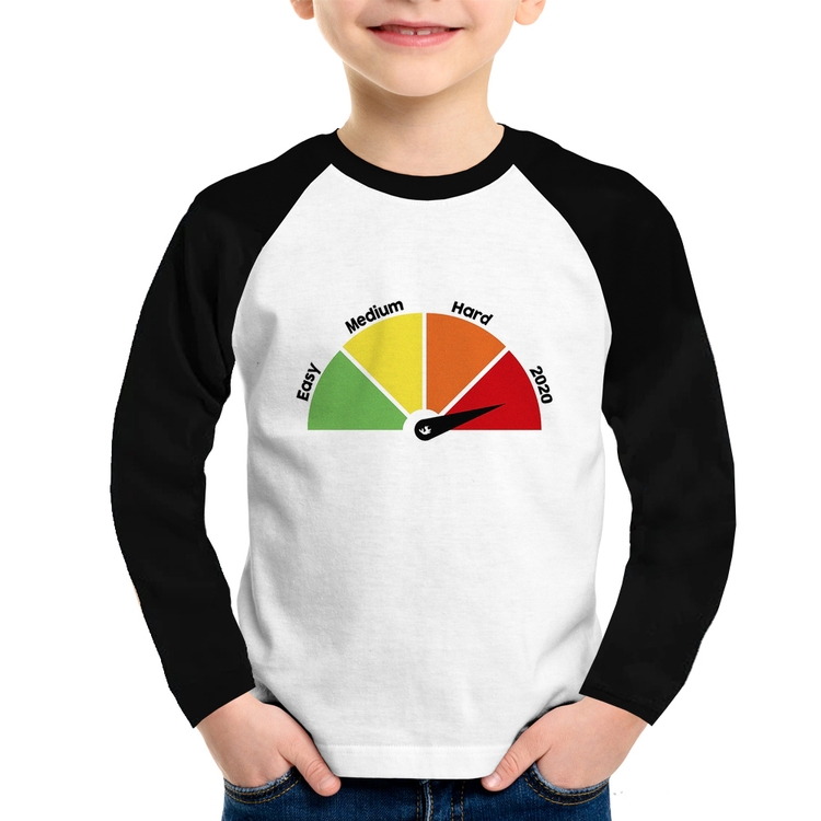 Camiseta Raglan Infantil Easy, Medium, Hard, 2020 Manga Longa