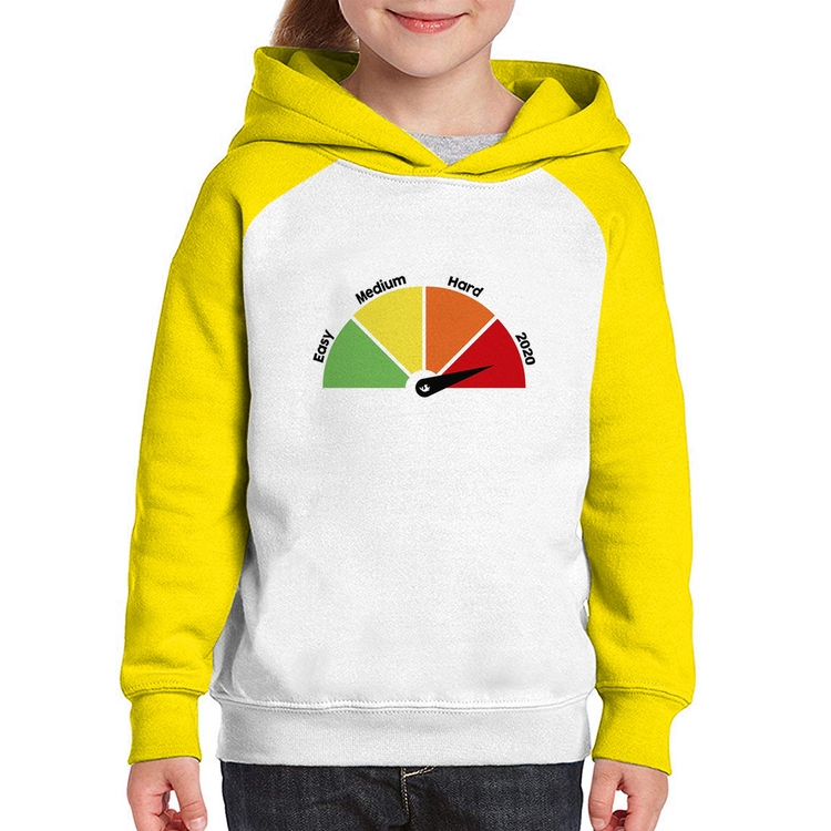 Moletom Infantil Easy, Medium, Hard, 2020 - Branco/Amarelo