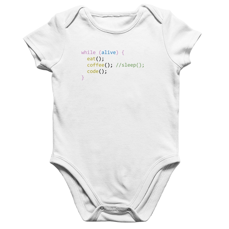 Body Bebê Algodão Eat Coffee Code - Branco