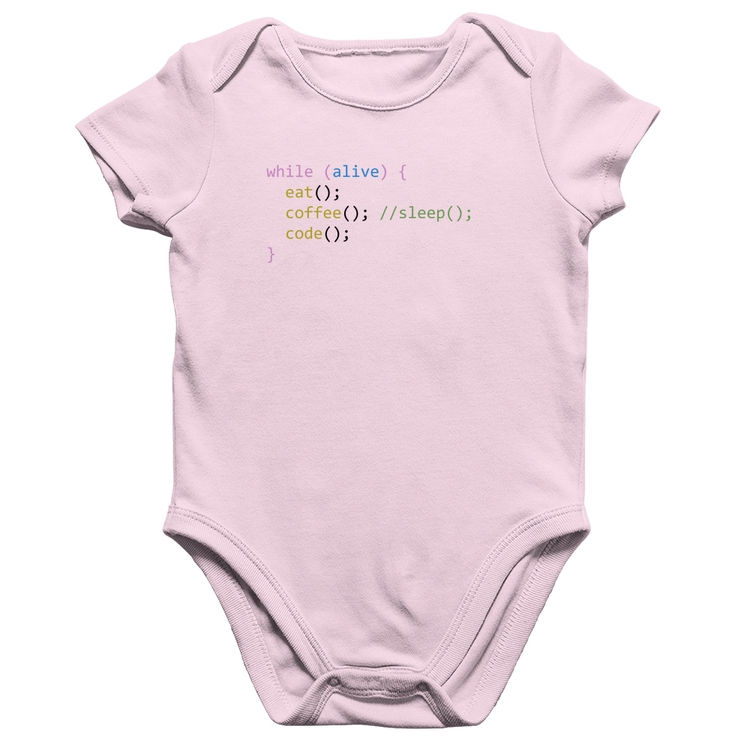Body Bebê Algodão Eat Coffee Code - Rosa Bebê
