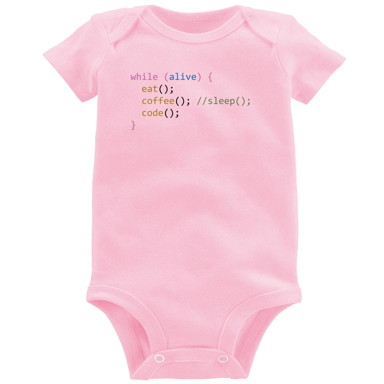 Body Bebê Eat Coffee Code - Rosa Bebê