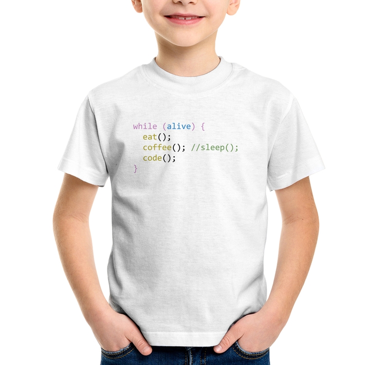 Camiseta Infantil Eat Coffee Code