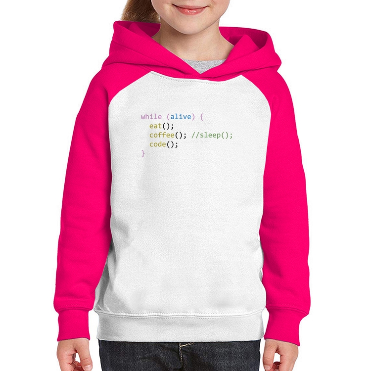 Moletom Infantil Eat Coffee Code - Branco/Rosa