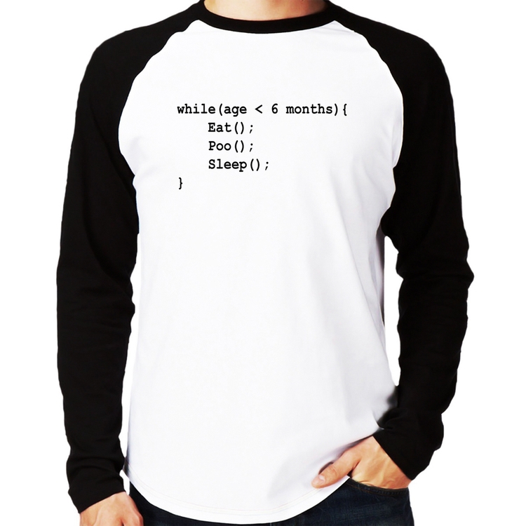 Camiseta Raglan Eat Poo Sleep Código Manga Longa