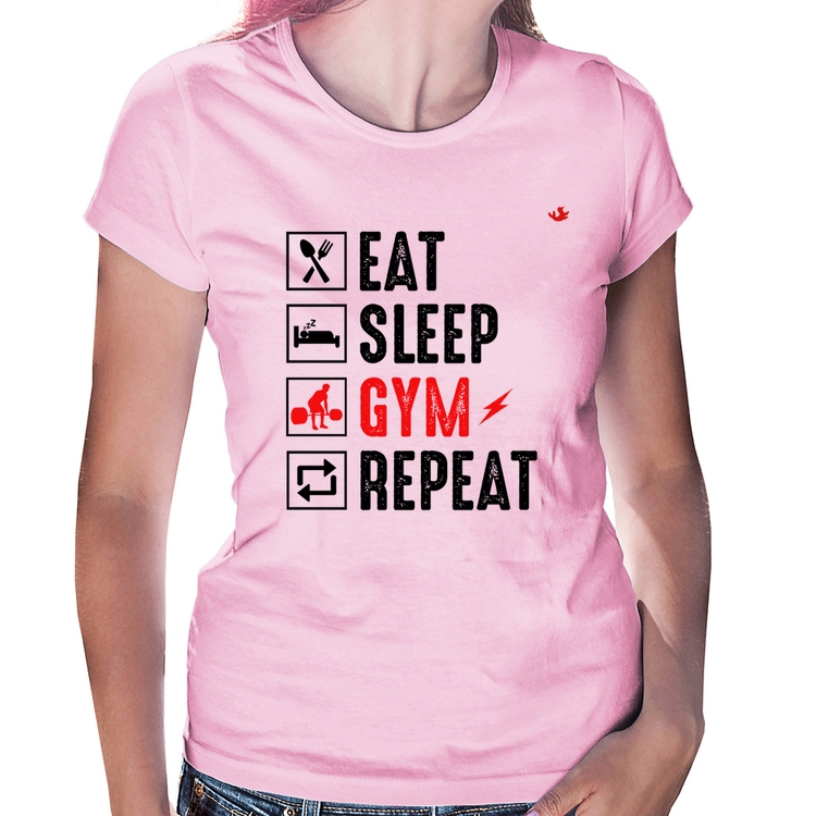 Baby Look Eat, Sleep, Gym, Repeat - Rosa Bebê
