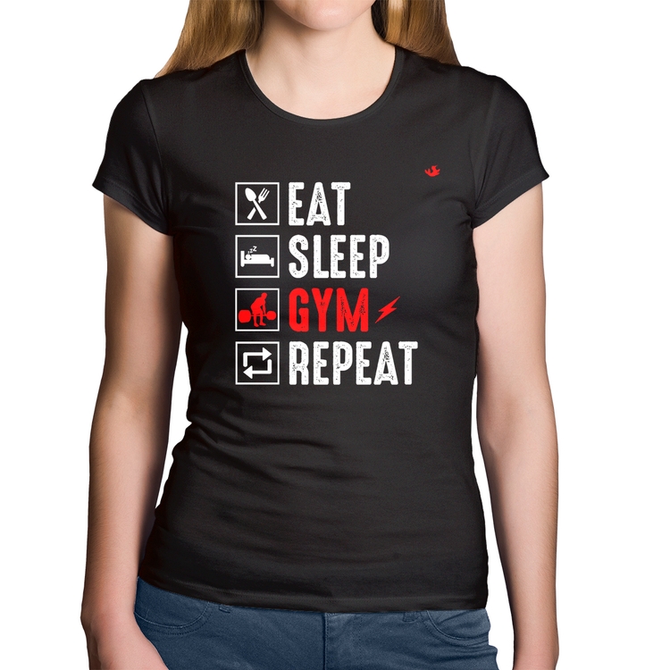 Baby Look Algodão Eat, Sleep, Gym, Repeat