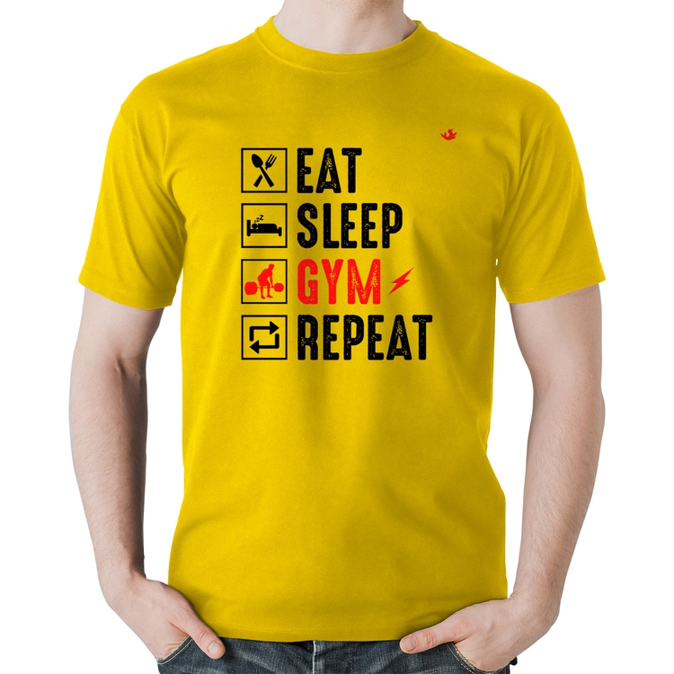 Camiseta Algodão Eat, Sleep, Gym, Repeat - Amarela