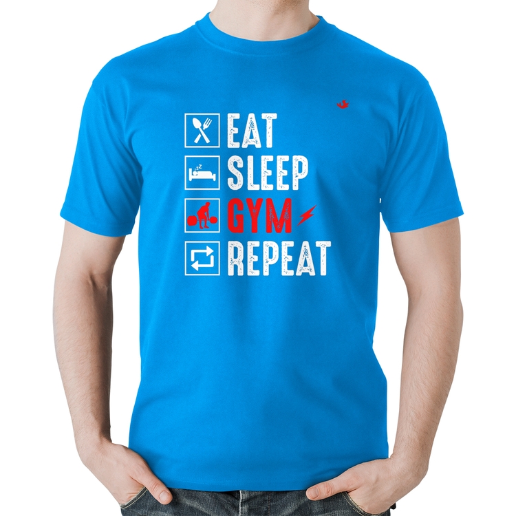 Camiseta Algodão Eat, Sleep, Gym, Repeat - Azul