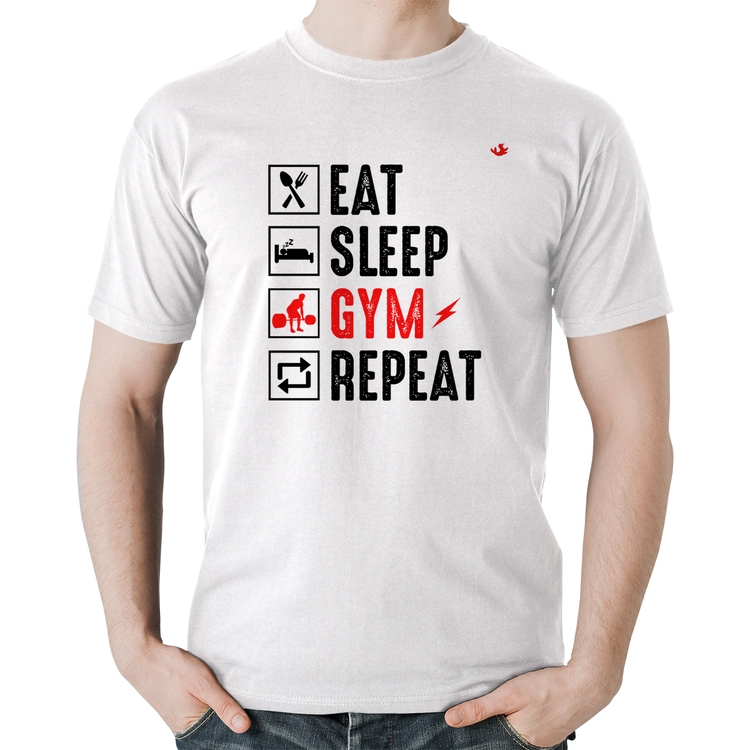 Camiseta Algodão Eat, Sleep, Gym, Repeat - Branca