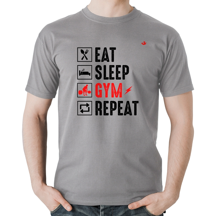 Camiseta Algodão Eat, Sleep, Gym, Repeat - Cinza