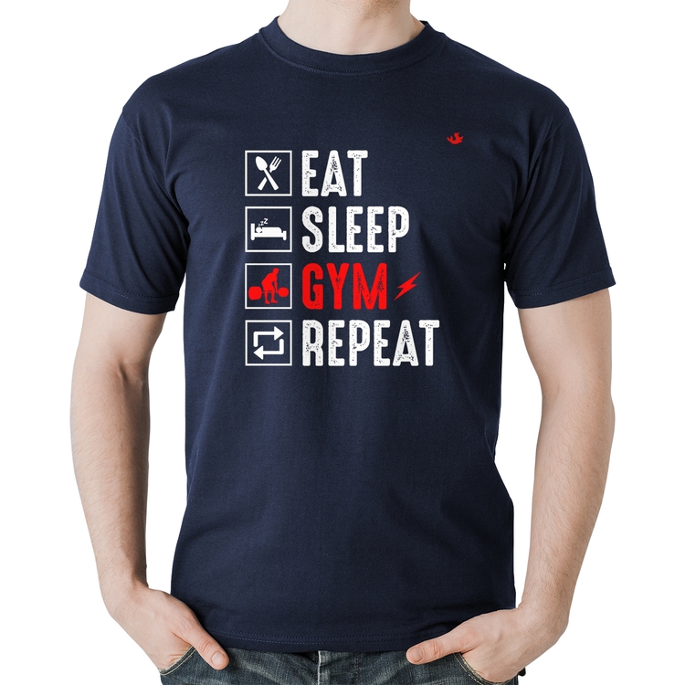 Camiseta Algodão Eat, Sleep, Gym, Repeat - Marinho