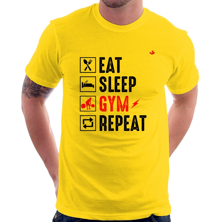 Camiseta Eat, Sleep, Gym, Repeat - Amarela