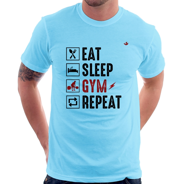 Camiseta Eat, Sleep, Gym, Repeat - Azul Bebê
