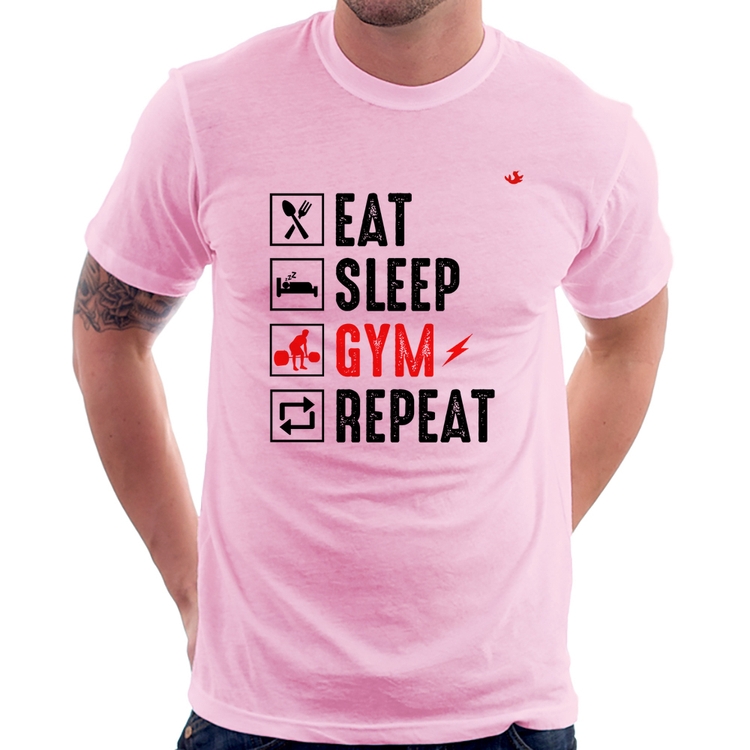 Camiseta Eat, Sleep, Gym, Repeat - Rosa Bebê