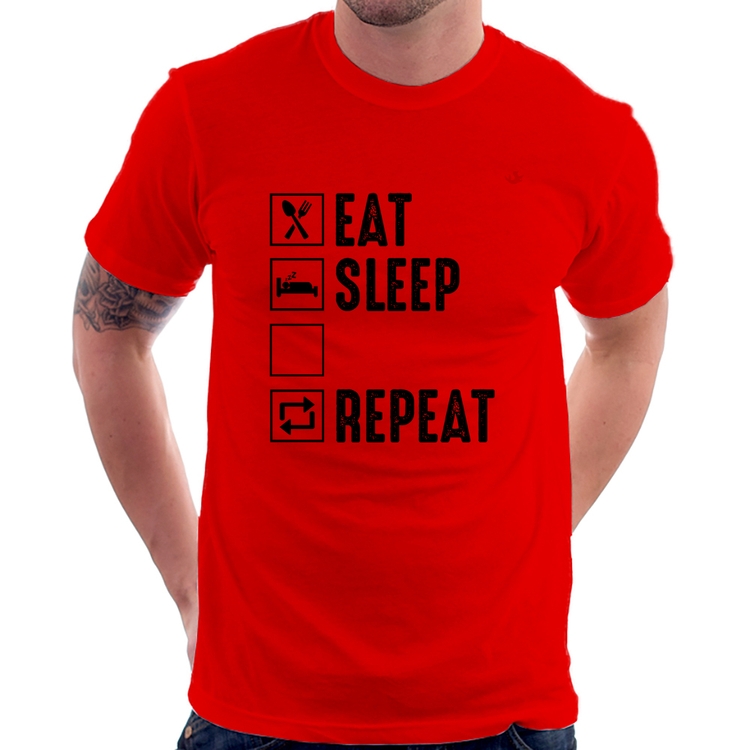 Camiseta Eat, Sleep, Gym, Repeat - Vermelha