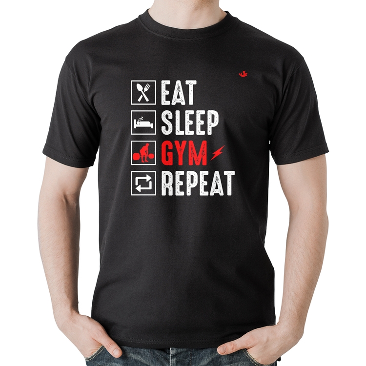 Camiseta Algodão Eat, Sleep, Gym, Repeat