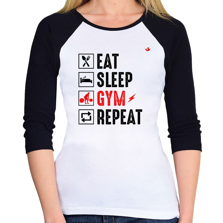 Baby Look Raglan Eat, Sleep, Gym, Repeat Manga 3/4