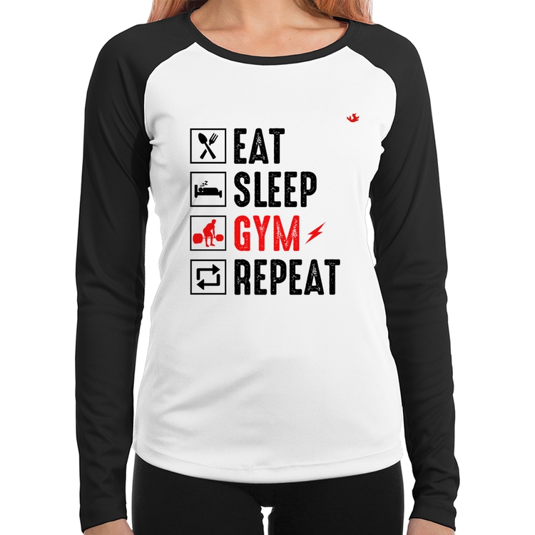 Baby Look Raglan Eat, Sleep, Gym, Repeat Manga Longa
