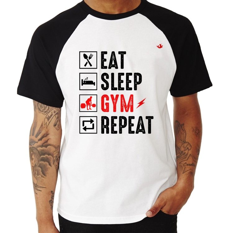 Camiseta Raglan Eat, Sleep, Gym, Repeat