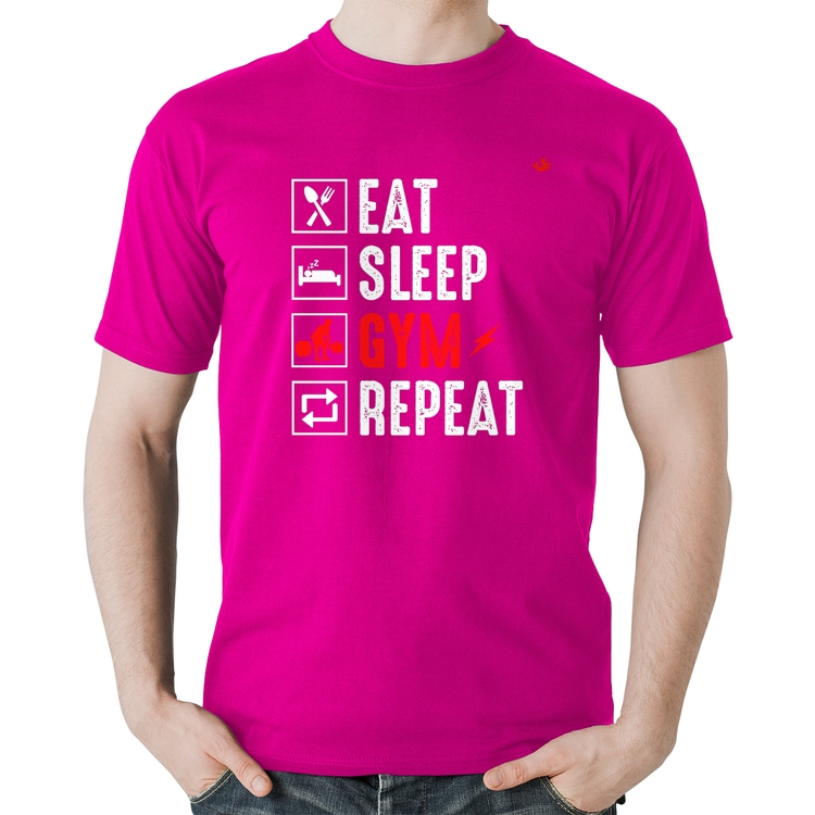 Camiseta Algodão Eat, Sleep, Gym, Repeat - Rosa