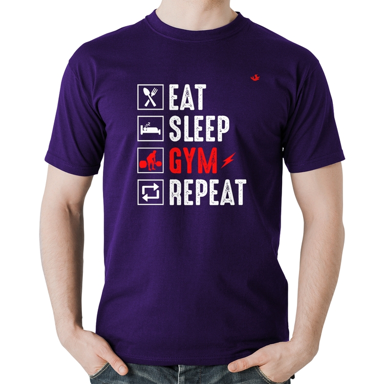 Camiseta Algodão Eat, Sleep, Gym, Repeat - Roxa