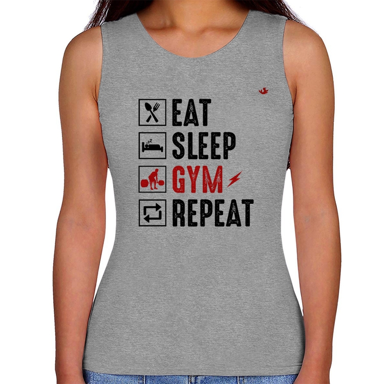 Regata Feminina Eat, Sleep, Gym, Repeat - Cinza