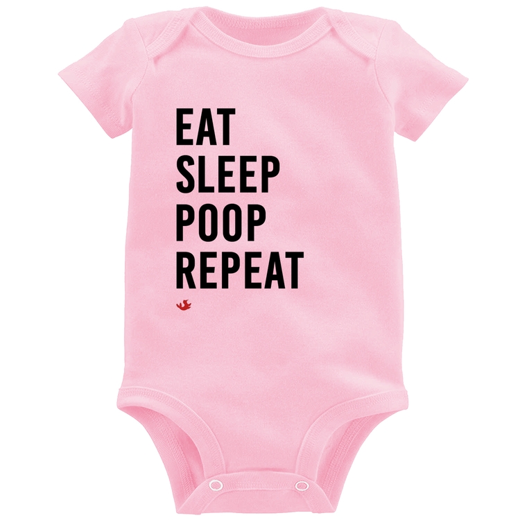 Body Bebê Eat, Sleep, Poop, Repeat - Rosa Bebê