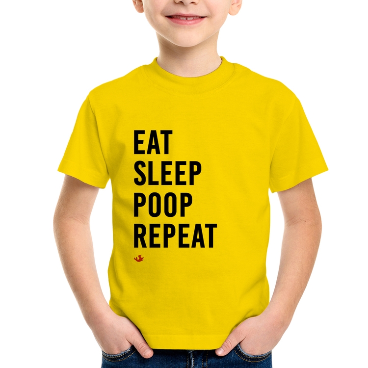 Camiseta Infantil Eat, Sleep, Poop, Repeat - Amarela