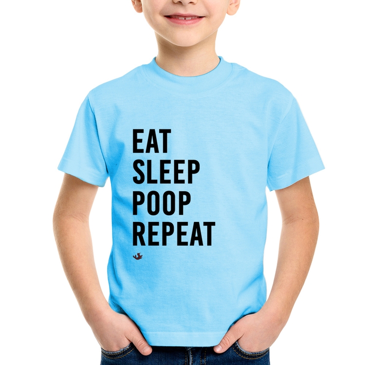 Camiseta Infantil Eat, Sleep, Poop, Repeat - Azul Bebê