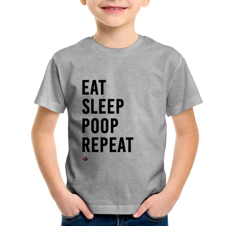 Camiseta Infantil Eat, Sleep, Poop, Repeat - Cinza
