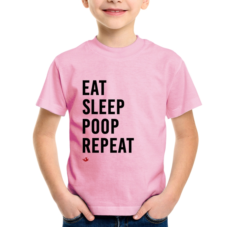 Camiseta Infantil Eat, Sleep, Poop, Repeat - Rosa Bebê