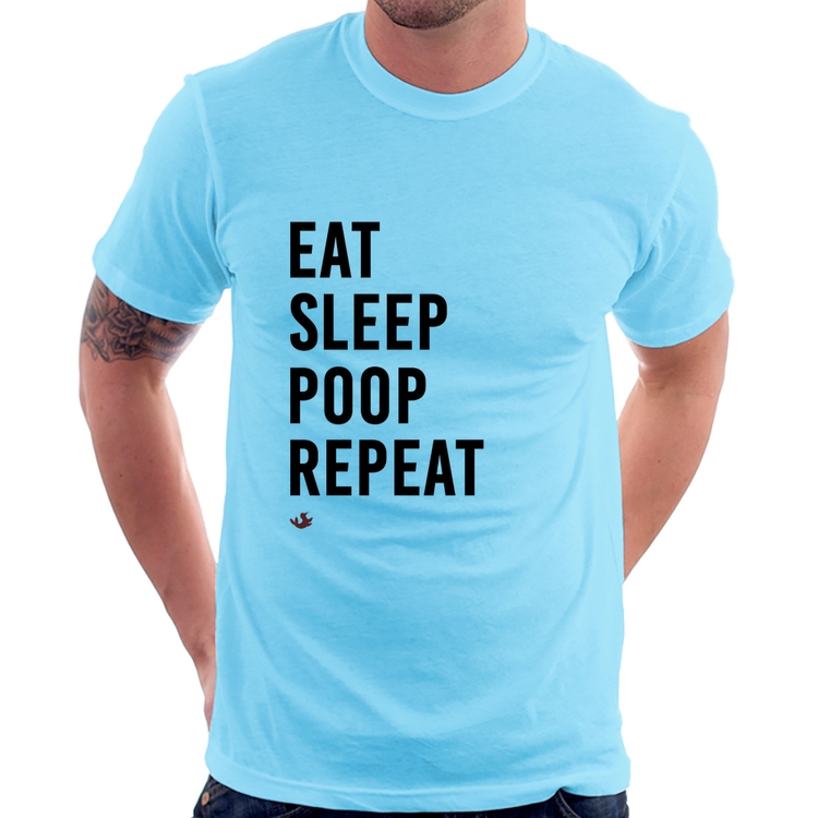 Camiseta Eat, Sleep, Poop, Repeat - Azul Bebê