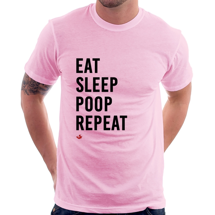 Camiseta Eat, Sleep, Poop, Repeat - Rosa Bebê