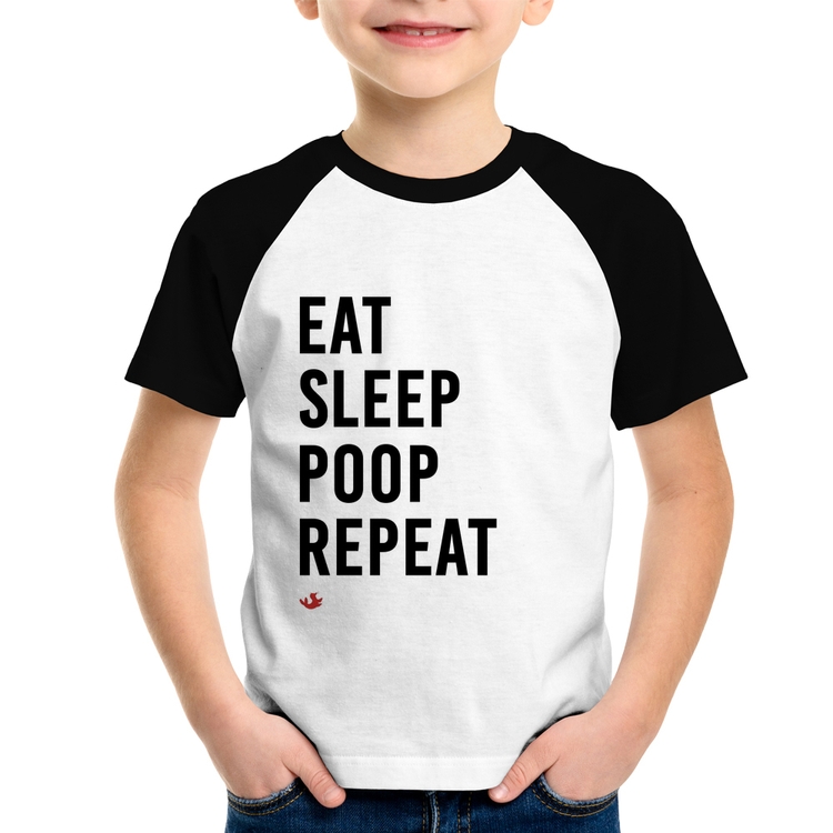 Camiseta Raglan Infantil Eat, Sleep, Poop, Repeat
