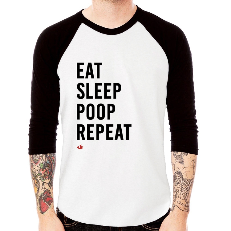 Camiseta Raglan Eat, Sleep, Poop, Repeat Manga 3/4