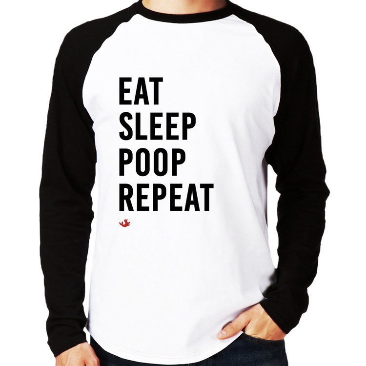 Camiseta Raglan Eat, Sleep, Poop, Repeat Manga Longa
