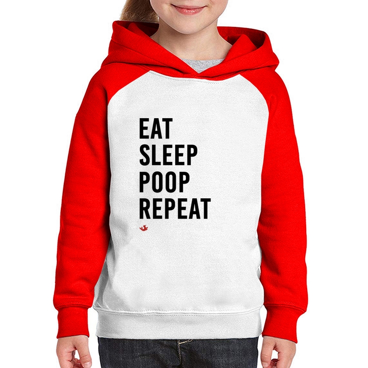 Moletom Infantil Eat, Sleep, Poop, Repeat - Branco/Vermelho