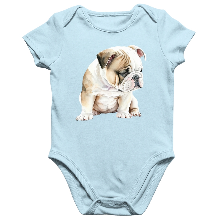 Body Bebê Algodão Cachorro Buldogue Inglês - Azul Bebê