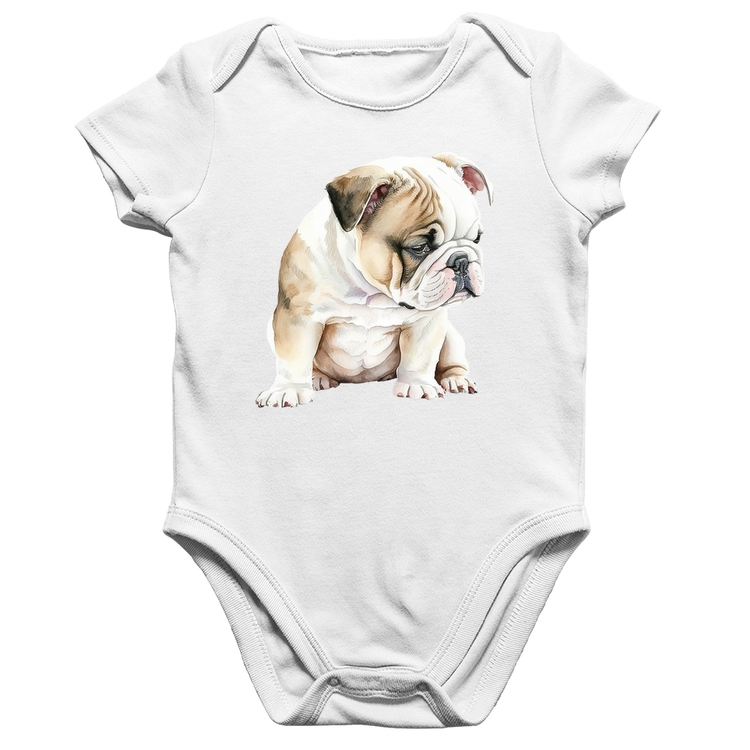 Body Bebê Algodão Cachorro Buldogue Inglês - Branco