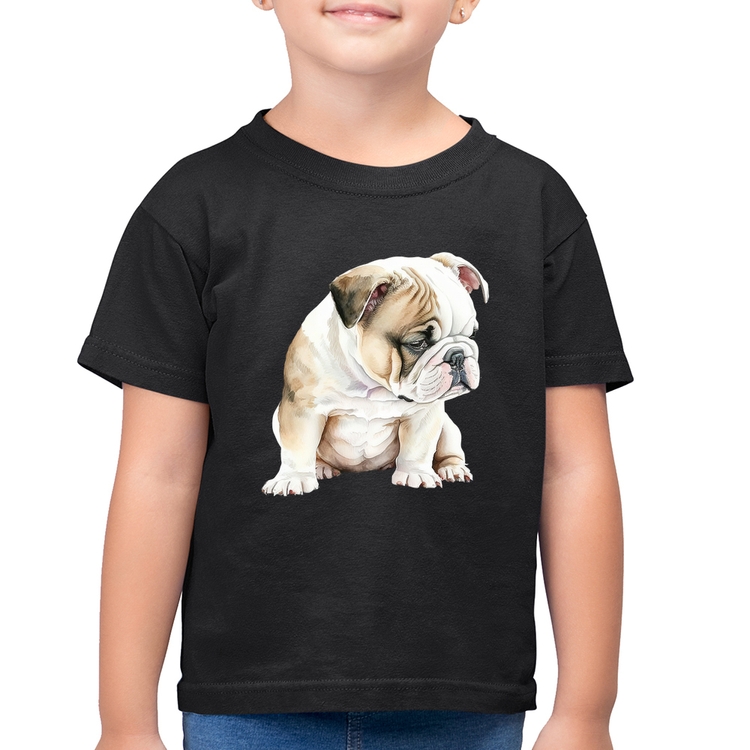 Camiseta Algodão Infantil Cachorro Buldogue Inglês