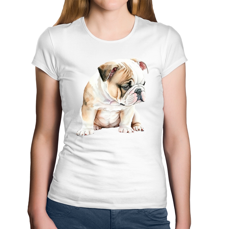 Baby Look Algodão Cachorro Buldogue Inglês - Branca