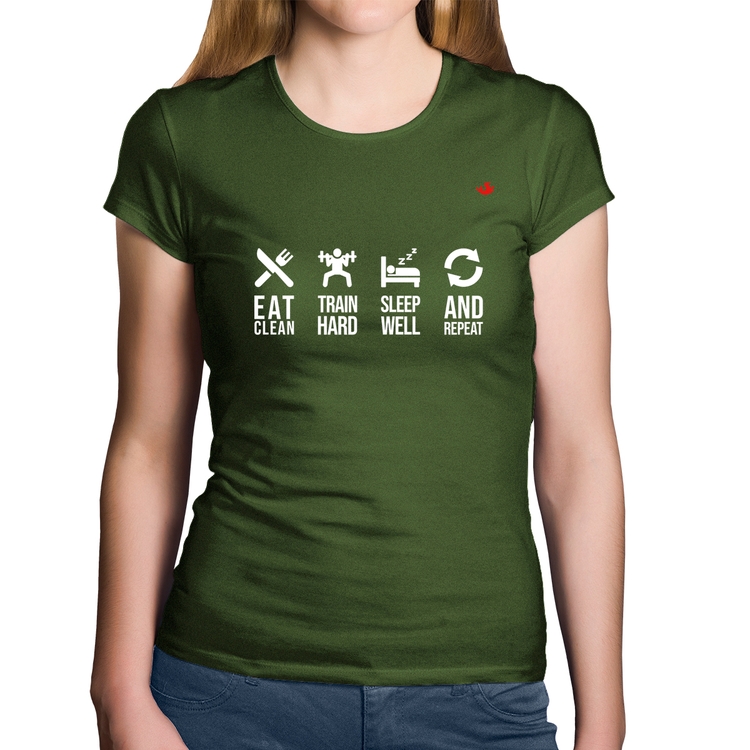 Baby Look Algodão Eat, train, sleep, repeat - Musgo