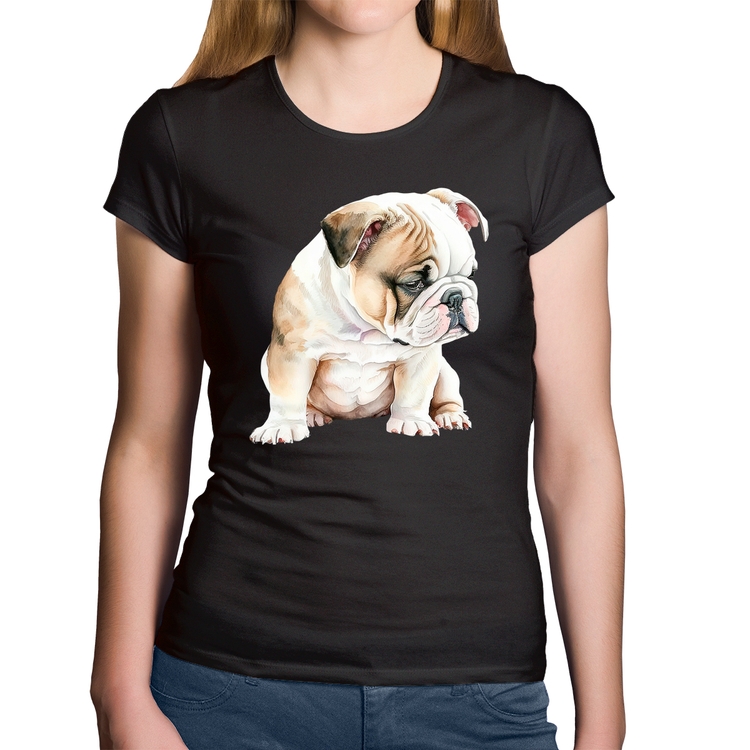 Baby Look Algodão Cachorro Buldogue Inglês