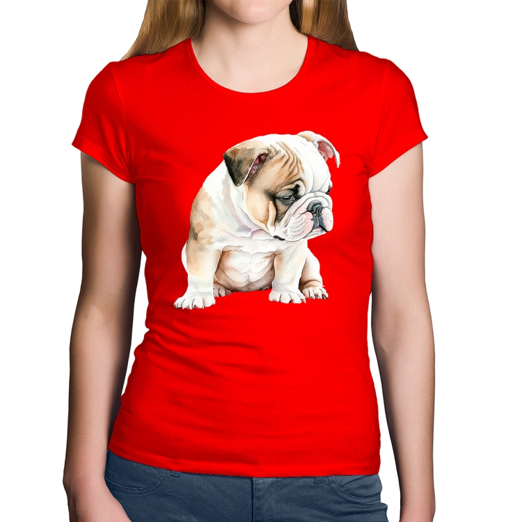 Baby Look Algodão Cachorro Buldogue Inglês - Vermelha