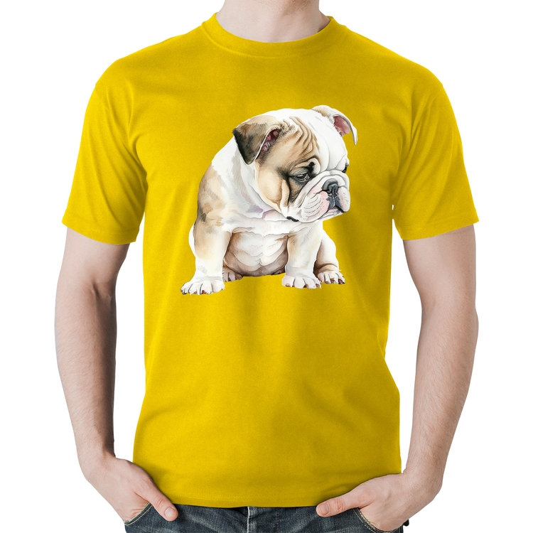 Camiseta Algodão Cachorro Buldogue Inglês - Amarela