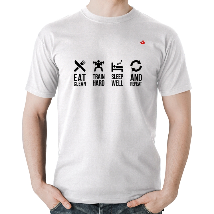 Camiseta Algodão Eat, train, sleep, repeat - Branca
