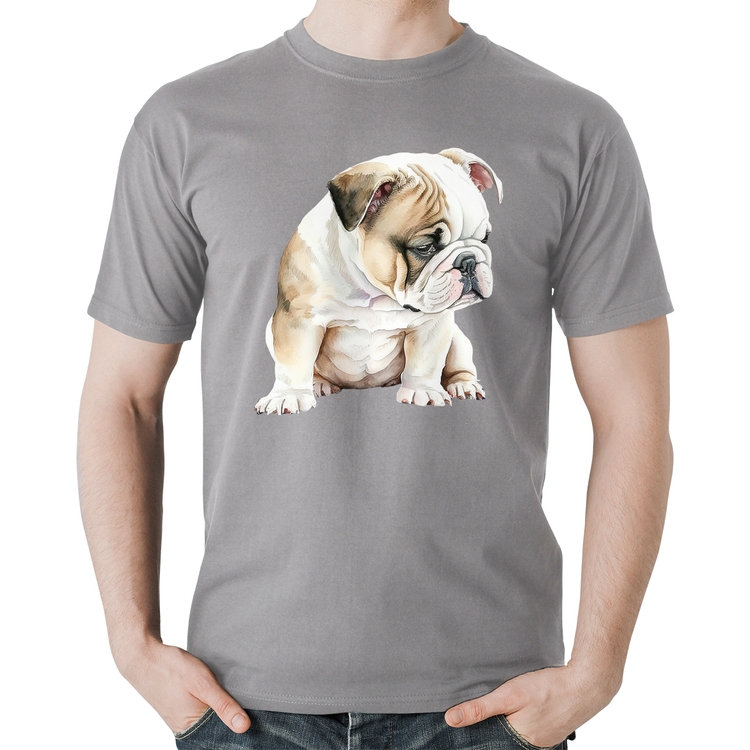Camiseta Algodão Cachorro Buldogue Inglês - Cinza