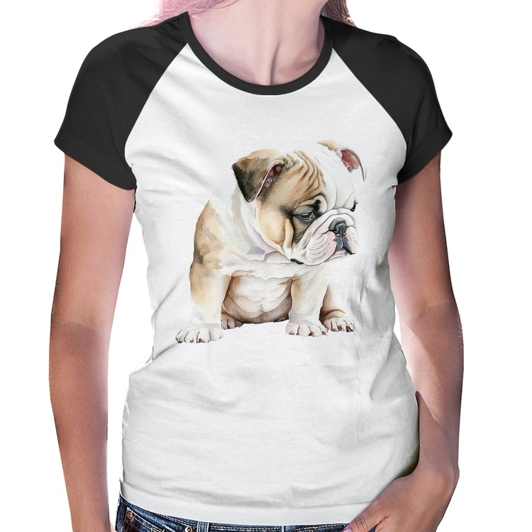 Baby Look Raglan Cachorro Buldogue Inglês