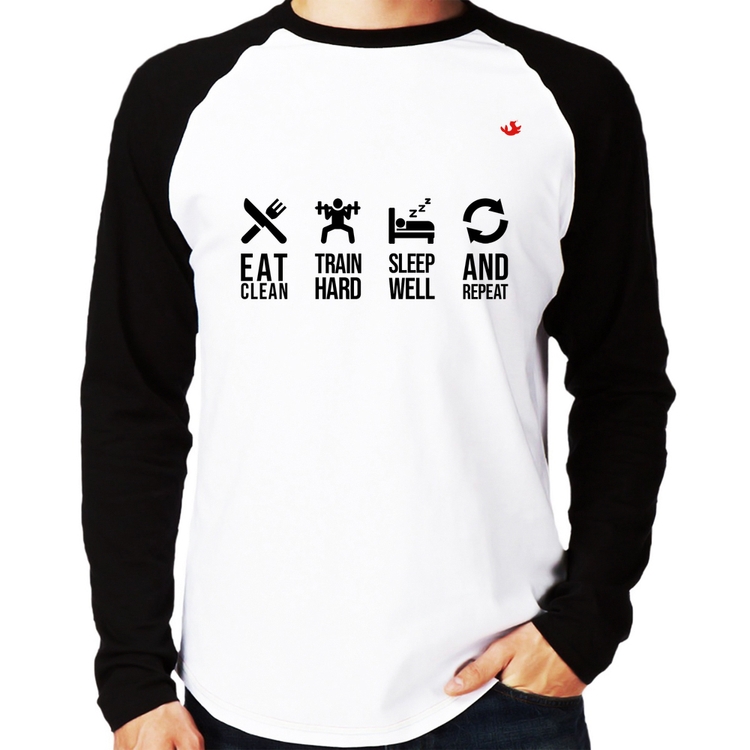 Camiseta Raglan Eat, train, sleep, repeat Manga Longa