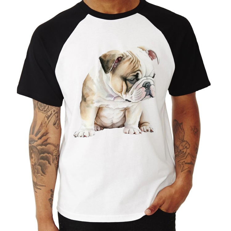 Camiseta Raglan Cachorro Buldogue Inglês